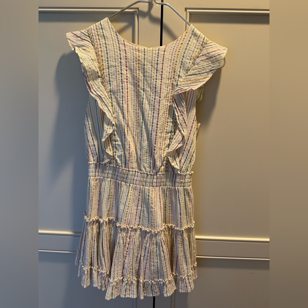 Misa Los Angeles White Cotton Midi Dress with colored  Stripes